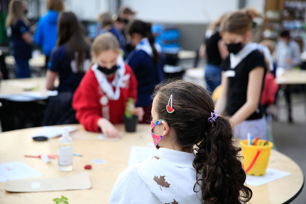 Group of students at table for project | Salisbury Enjoy - St Albert