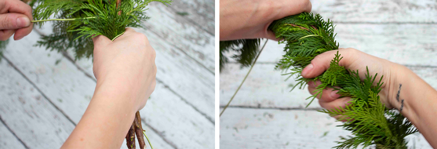 wrap your Port Orford Cedar branches with 2 pieces of aluminum wire