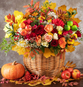 Salisbury at Enjoy floral studio woven basket thanksgiving floral centrepiece